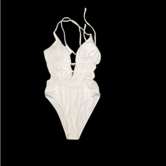White One Piece Swimsuit Cut‎ Out Criss Cross Backless Size S - Picture 4 of 7